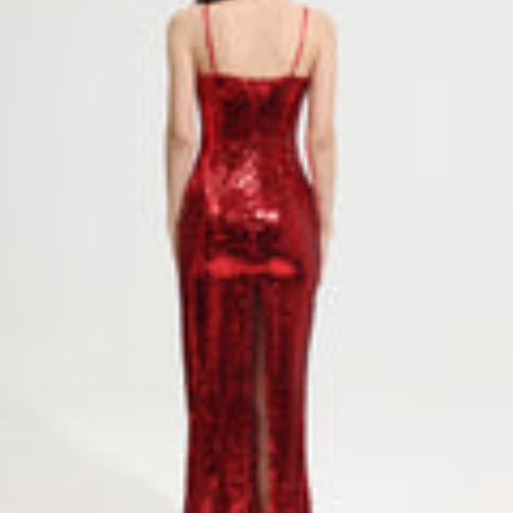 New with Tags Red Sequin Maxi Gown Dress with Flower Bust - Picture 7 of 8